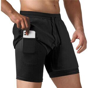 Men's 2 in 1 Running Shorts Workout Athletic Training Gym Outdoor